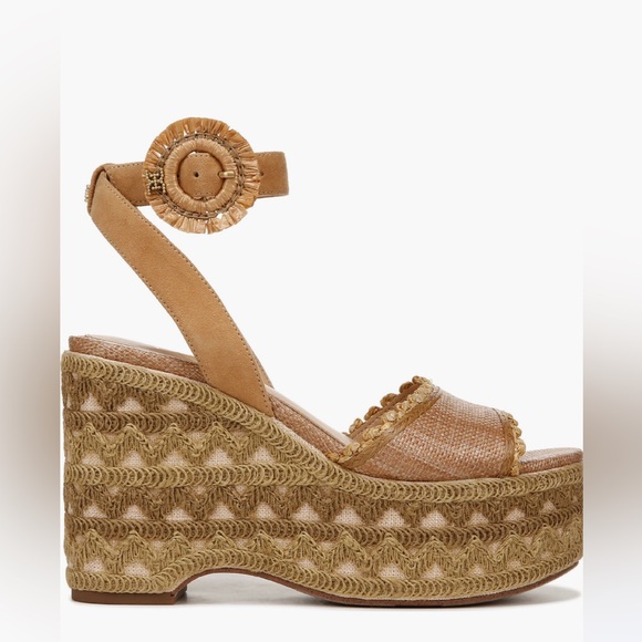 Sam Edelman Stylish Tan Embroidered Wedge Sandals Designer Various Sizes - Picture 8 of 16